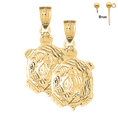 Sterling Silver 30mm Turtles Earrings (White or Yellow Gold Plated)