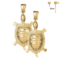 Sterling Silver 42mm Turtles Earrings (White or Yellow Gold Plated)