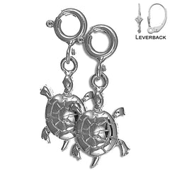 Sterling Silver 21mm Turtles Earrings (White or Yellow Gold Plated)