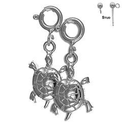 Sterling Silver 21mm Turtles Earrings (White or Yellow Gold Plated)