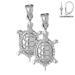 Sterling Silver 24mm Turtles Earrings (White or Yellow Gold Plated)