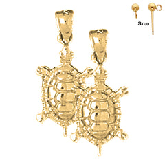 Sterling Silver 24mm Turtles Earrings (White or Yellow Gold Plated)