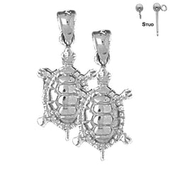 Sterling Silver 24mm Turtles Earrings (White or Yellow Gold Plated)