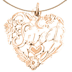 Colgante con texto en forma de dulce en corazón de oro de 14 quilates o 18 quilates