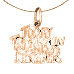 Colgante con texto en oro de 14 quilates o 18 quilates, hoy, mañana y para siempre