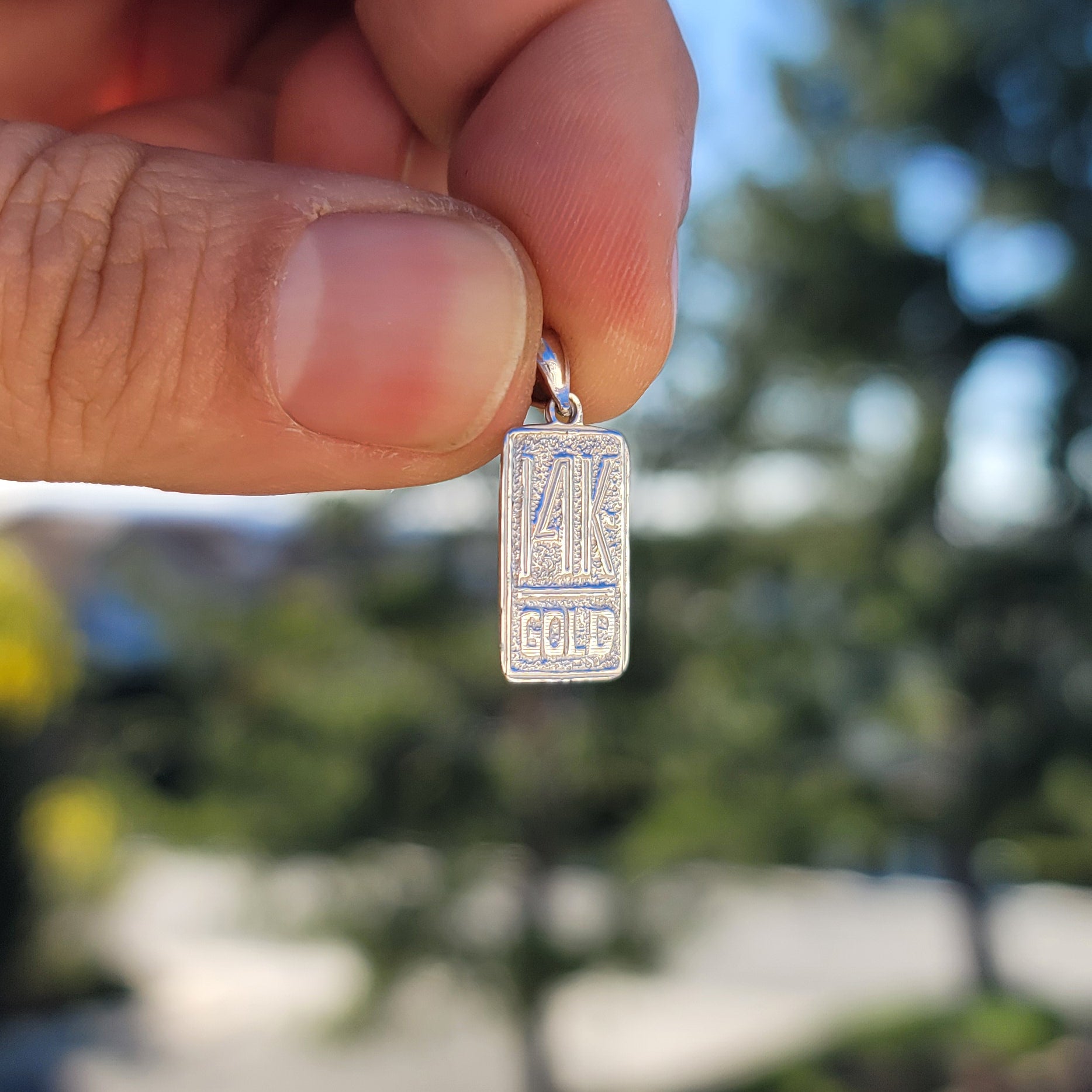 14K or 18K Gold Stamped "14K or 18K Gold" Bar Saying Pendant