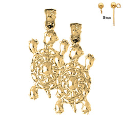 Sterling Silver 26mm Turtle Earrings (White or Yellow Gold Plated)