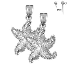 Sterling Silver 31mm Starfish Earrings (White or Yellow Gold Plated)