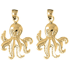 14K or 18K Gold 27mm Octopus Earrings