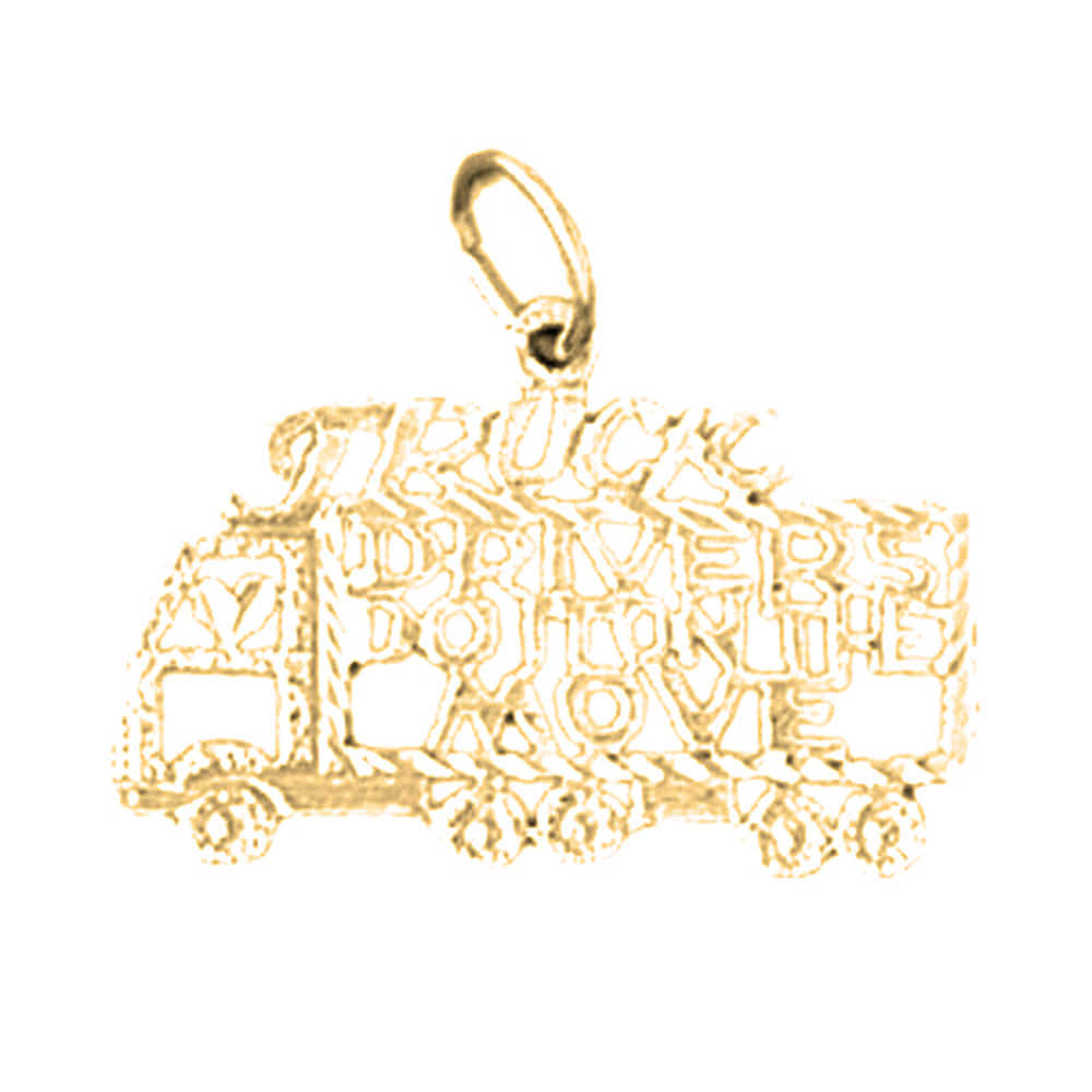 14K or 18K Gold Truck Drivers Do It On The Move Saying Pendant