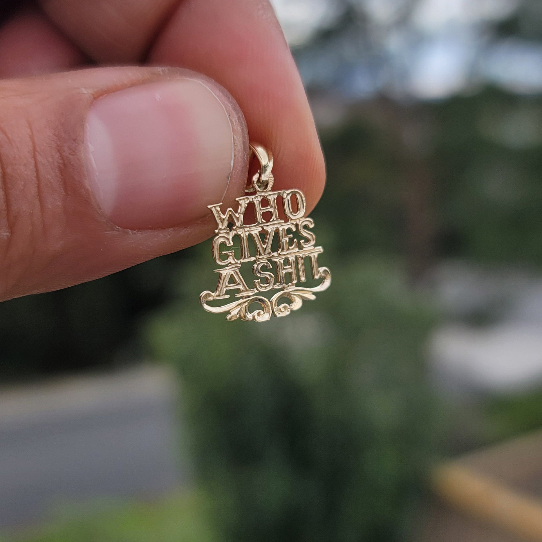14K or 18K Gold Who Gives A Shit Saying Pendant