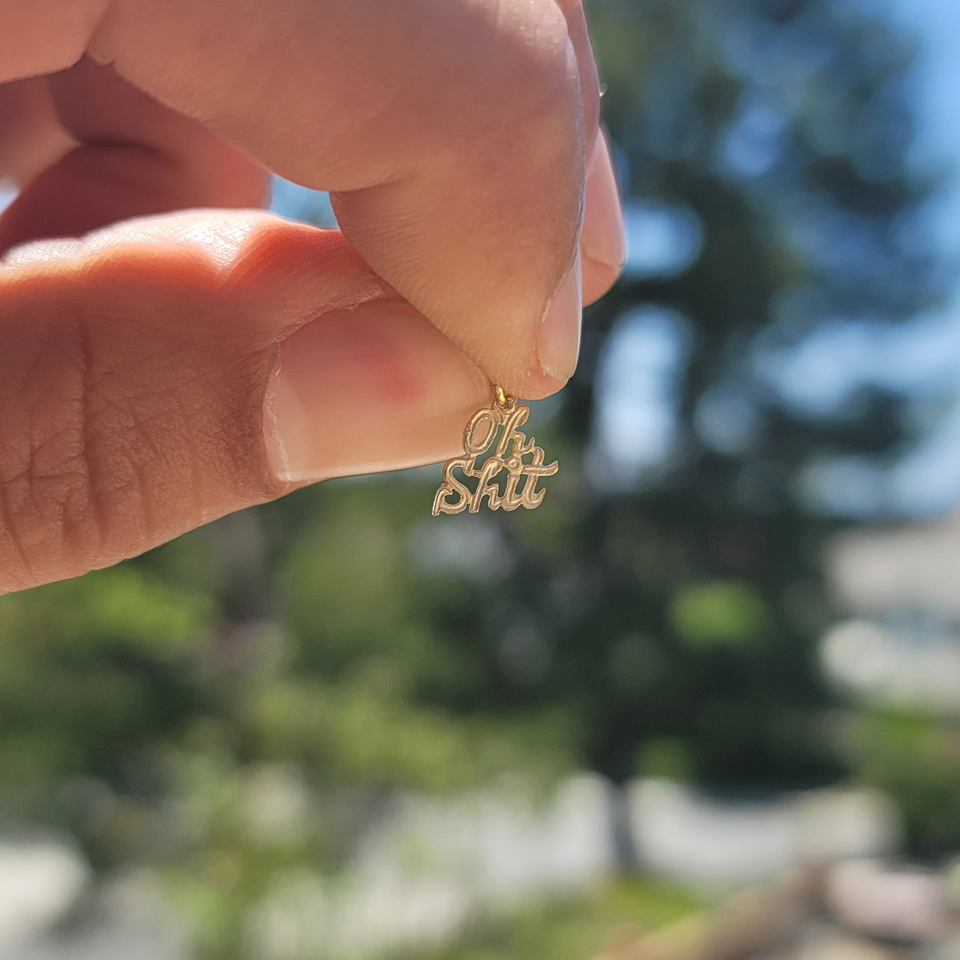 14K or 18K Gold Oh Shit Saying Pendant