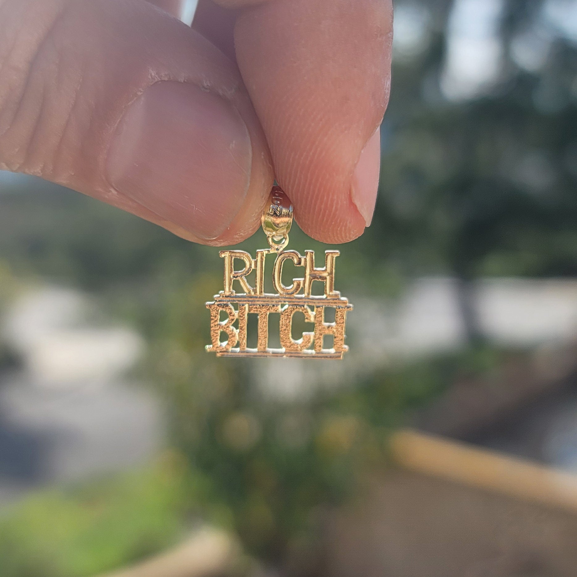 14K or 18K Gold Rich Bitch Saying Pendant