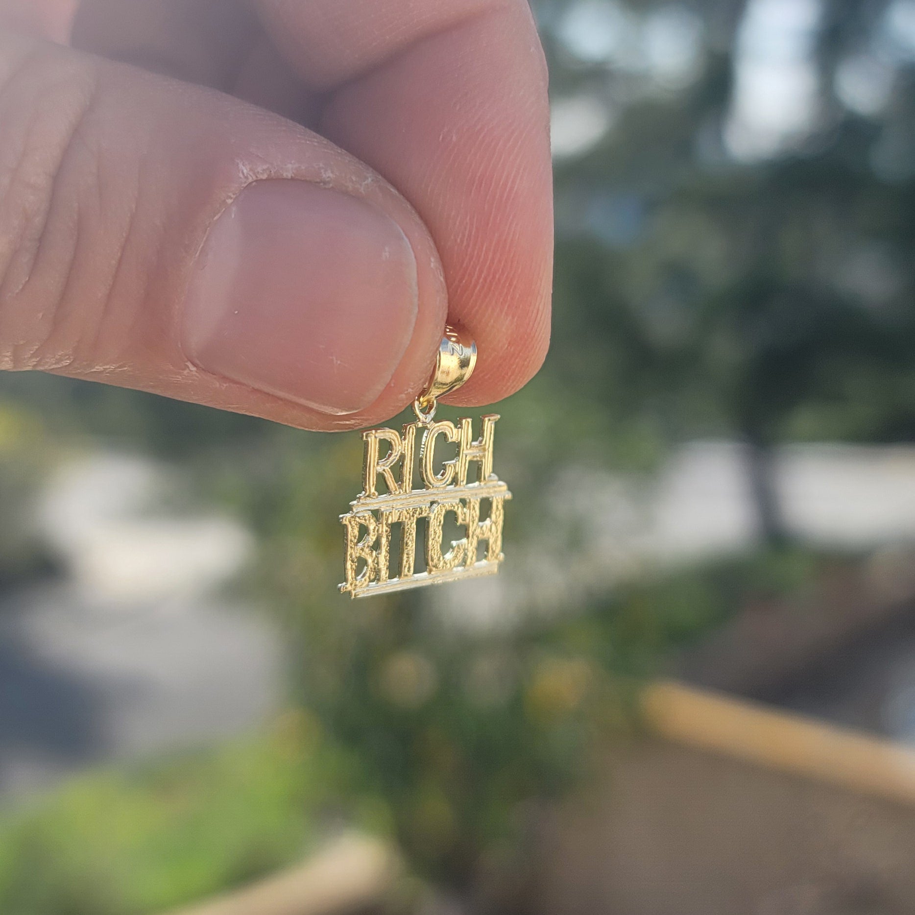 14K or 18K Gold Rich Bitch Saying Pendant