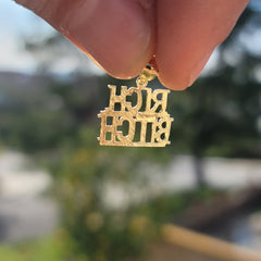 14K or 18K Gold Rich Bitch Saying Pendant
