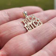 14K or 18K Gold Rich Bitch Saying Pendant