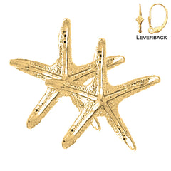 Sterling Silver 27mm Starfish Earrings (White or Yellow Gold Plated)