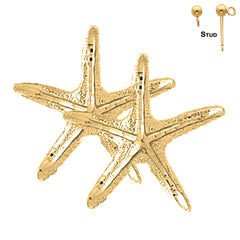 Sterling Silver 27mm Starfish Earrings (White or Yellow Gold Plated)
