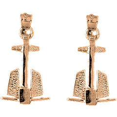 14K or 18K Gold 25mm Anchor 3D Earrings