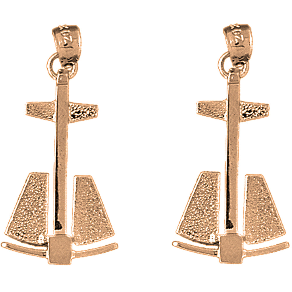 14K or 18K Gold 34mm Anchor 3D Earrings
