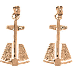 14K or 18K Gold 34mm Anchor 3D Earrings