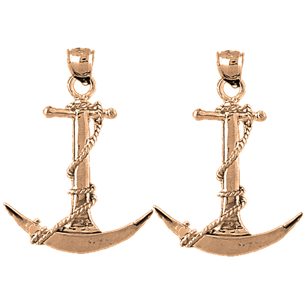 14K or 18K Gold 35mm Anchor 3D Earrings