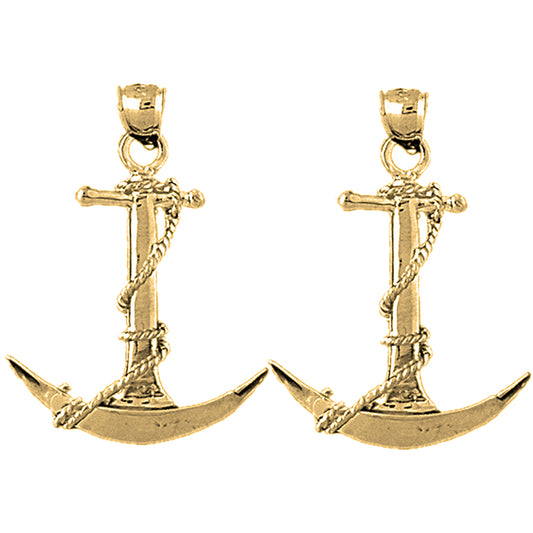 14K or 18K Gold 35mm Anchor 3D Earrings