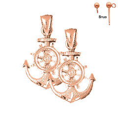 Pendientes de ancla con rueda de barco de oro de 14 quilates o 18 quilates de 29 mm