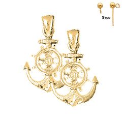Pendientes de ancla con rueda de barco de plata de ley de 29 mm (chapados en oro blanco o amarillo)