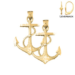 Pendientes de ancla con cuerda de oro de 14 quilates o 18 quilates de 43 mm