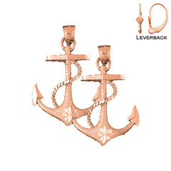 Pendientes de ancla con cuerda de oro de 14 quilates o 18 quilates de 43 mm