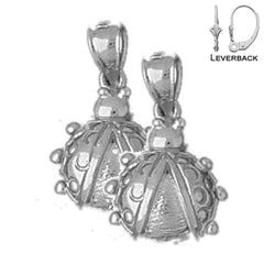 Sterling Silver 21mm Ladybug Earrings (White or Yellow Gold Plated)