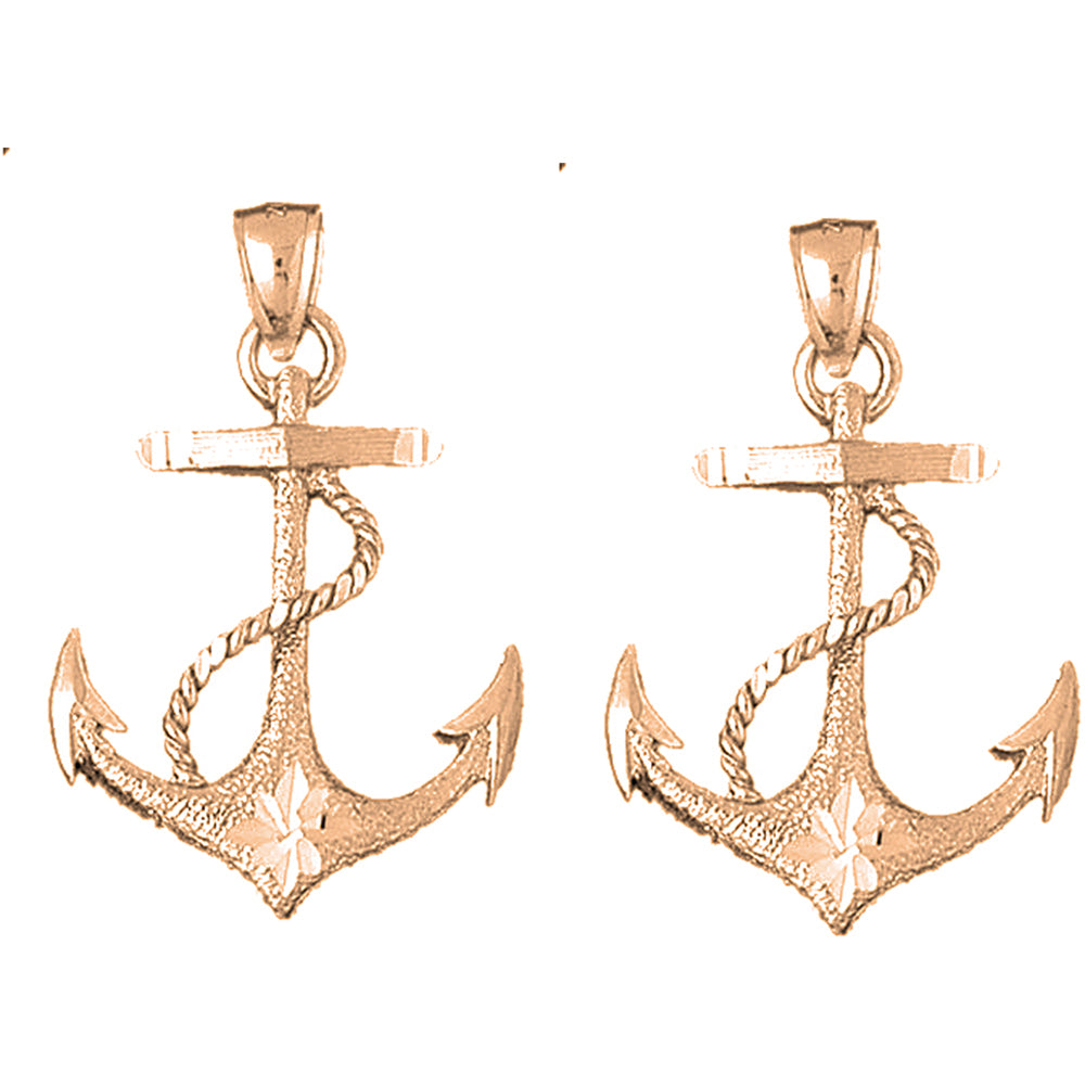 14K or 18K Gold 35mm Anchor With Rope Earrings