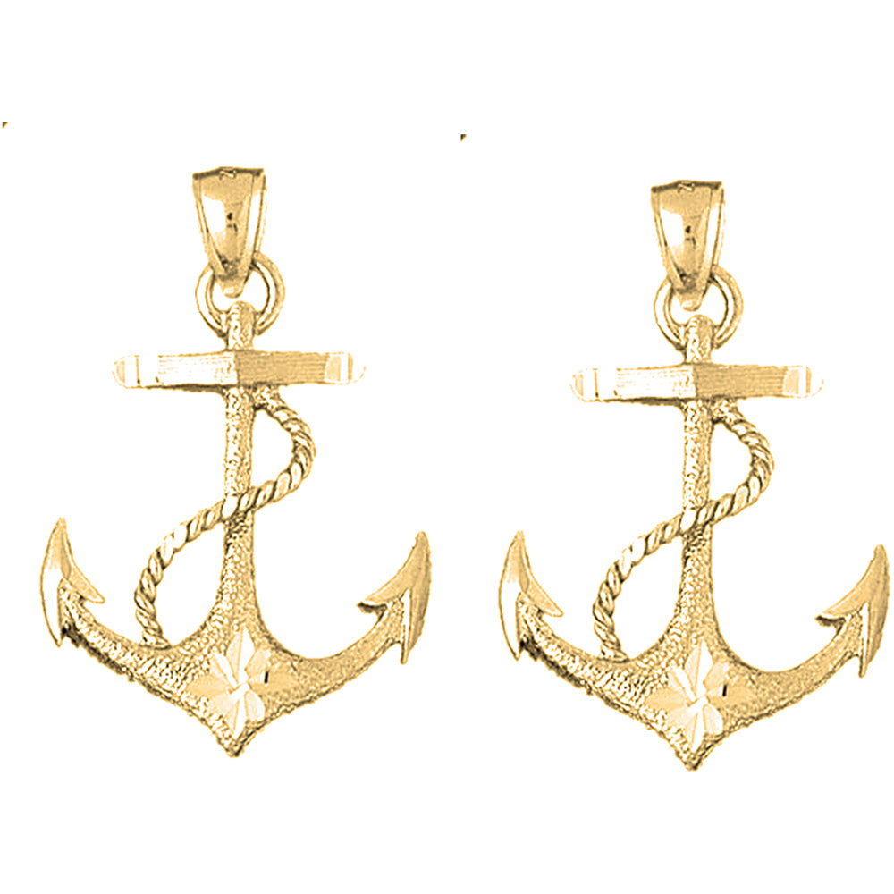 14K or 18K Gold 35mm Anchor With Rope Earrings