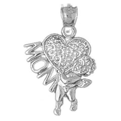 14K or 18K Gold Mom With Angel & Heart Pendant