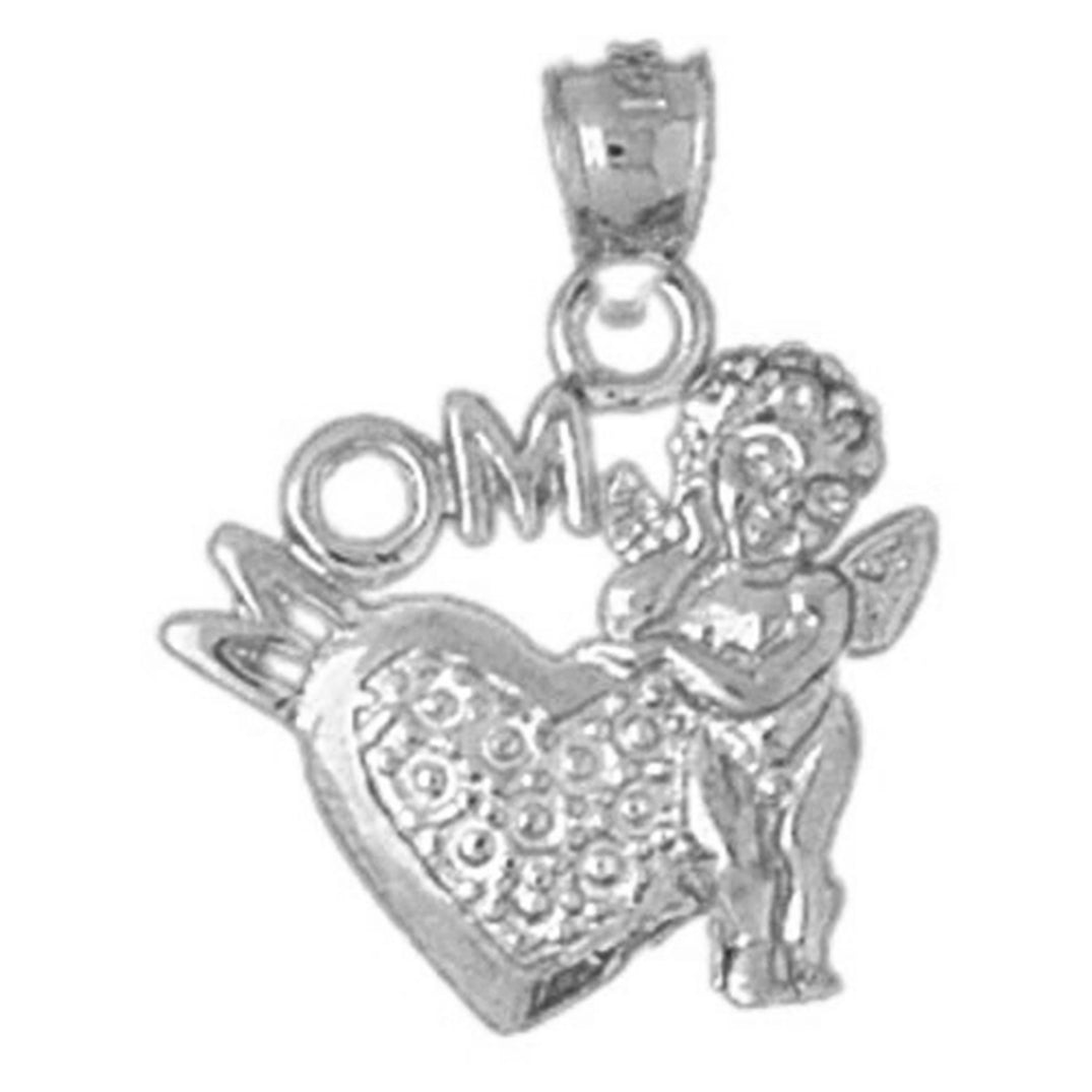 14K or 18K Gold Mom With Angel & Heart Pendant