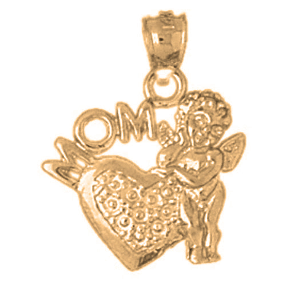 14K or 18K Gold Mom With Angel & Heart Pendant
