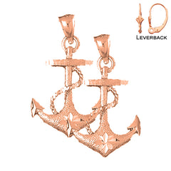 Pendientes de ancla con cuerda de oro de 14 quilates o 18 quilates de 35 mm