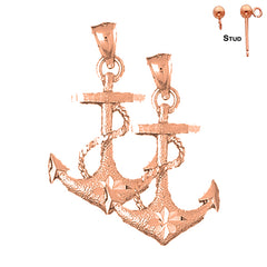 Pendientes de ancla con cuerda de oro de 14 quilates o 18 quilates de 35 mm