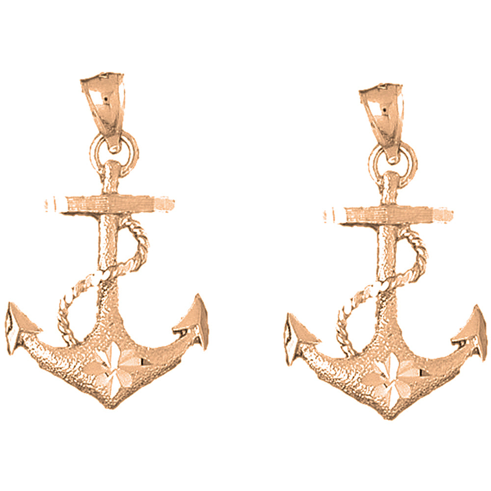 14K or 18K Gold 35mm Anchor With Rope Earrings
