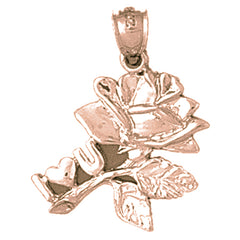 10K, 14K or 18K Gold I Love You On Rose Pendant