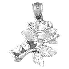 10K, 14K or 18K Gold I Love You On Rose Pendant