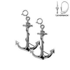 Sterling Silver 40mm 3D Anchor Earrings (White or Yellow Gold Plated)