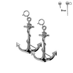 Sterling Silver 40mm 3D Anchor Earrings (White or Yellow Gold Plated)