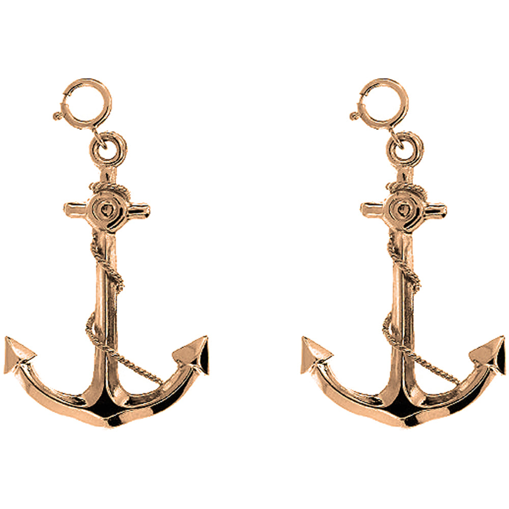 14K or 18K Gold 40mm 3D Anchor Earrings