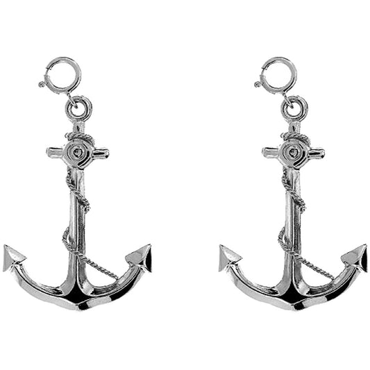 Sterling Silver 40mm 3D Anchor Earrings