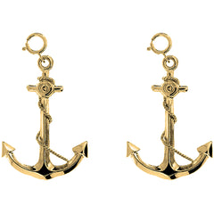 14K or 18K Gold 40mm 3D Anchor Earrings
