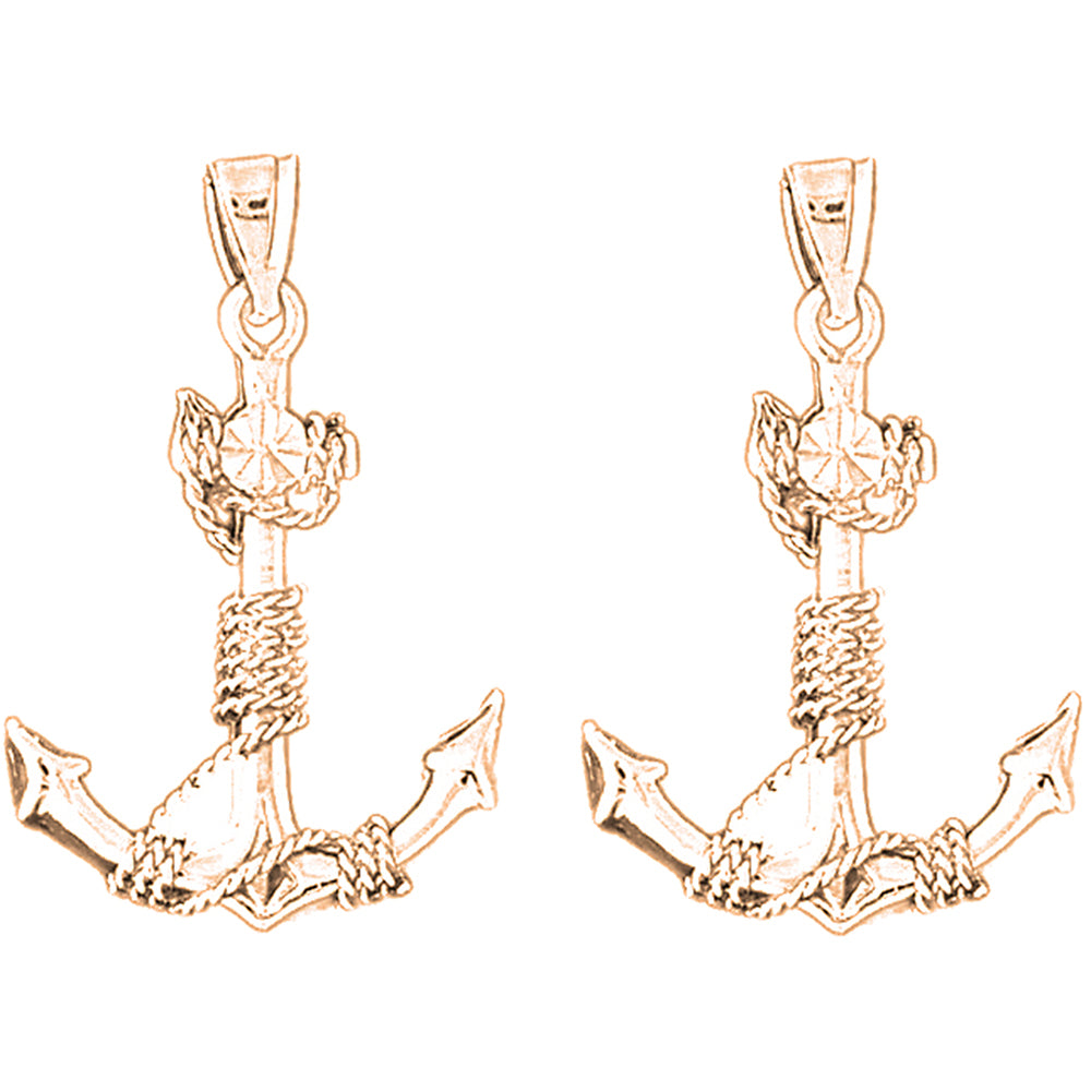 14K or 18K Gold 36mm 3D Anchor Earrings