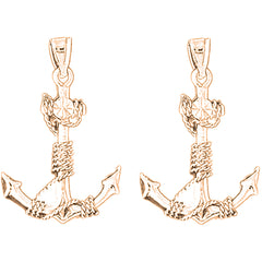 14K or 18K Gold 36mm 3D Anchor Earrings