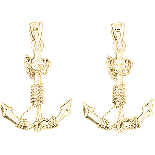 14K or 18K Gold 36mm 3D Anchor Earrings